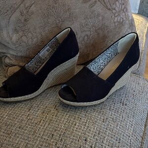 Toms Black Wedge Peep-Toe Shoes